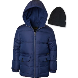 iXtreme Big Kid's Fleece-Lined Full-Zip Hooded Puffer Jacket with Ribbed-Knit Beanie - Navy