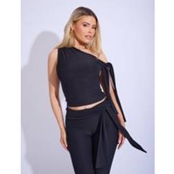 Public Desire Knot Detail Asymmetric One Shoulder Luxe Slinky Top - Black