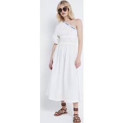 River Island Womens White One Shoulder Beaded Midi Dress