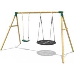 Rebo Wooden Double Swing Set with Boat Swing Meteorite Green One Size