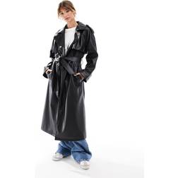 ASOS DESIGN leather look trench coat in black