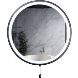 ValueLights Matt Black Bathroom Mirror Round Pull Switch