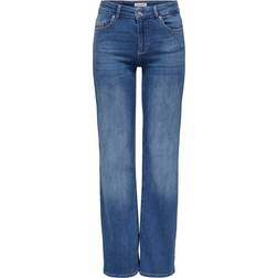 Only Blush Mid Waist Straight Fit Jeans - Blue/Medium Blue Denim