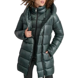 DKNY Women's Bibbed Shawl-Collar Packable Shine Puffer Coat - Malachite