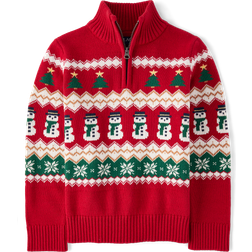 The Children's Place Boy's Matching Family Christmas Fairisle Half Zip Sweater - Red (3049959-1027)