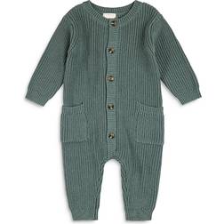 Petit Lem Baby Pointelle Knit Coveralls - Turquoise