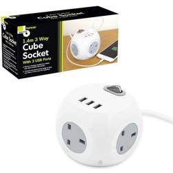 Benross 3 Way Power Cube Socket with 3 USB Ports