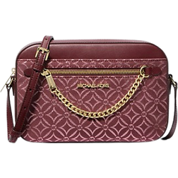 Michael Kors Jet Set Large Metallic Logo Jacquard Crossbody Bag - Oxblood Mlti