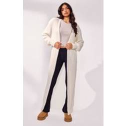 PrettyLittleThing Cream Maxi Knitted Cardigan - White