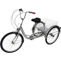 Futchoy 24 Inch 6 Gear Adult Tricycle With Shopping Basket Silver