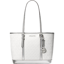 Michael Kors Jet Set Travel Small Metallic Logo Top Zip Tote Bag - Silver