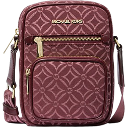 Michael Kors Jet Set Medium Metallic Logo Jacquard Crossbody Bag - Oxblood Multi