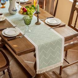 Shein Wavy Pattern Waterproof Tassel Table Runner Tablecloth Green (120x35cm)