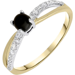 Whitby Jet Split Shoulder Ring - Gold/White Gold/Diamonds/Black