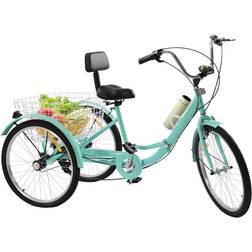 Sabuidds Tricycle for Adults With Shopping Basket Folding Turquoise