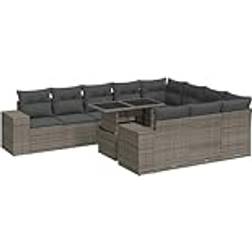vidaXL Garten-Sofagarnitur mit Kissen Grau 11-tlg Lounge-Set