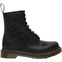 Dr. Martens 1460 Vonda Mono Floral Rose Leather Lace Up Boots - Black