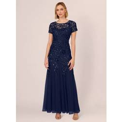 Adrianna Papell Floral Beaded Maxi Dress, Light Navy