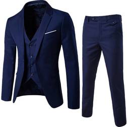 momohippo (XX-Large, dark blue) Men Suits Pieces Regular Slim Fit Wedding Formal Suit One Button Icluding Jackets Waistcoat Trousers