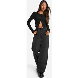 boohoo Basics High Rise Wide Leg Jeans - Black