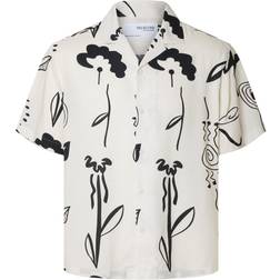 Selected Homme Relax Rajesh Printed Short Sleeved Shirt - Bright White