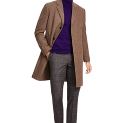 Michael Kors Classic Fit Luxury Wool Cashmere Blend Overcoats - Brown Herringbone