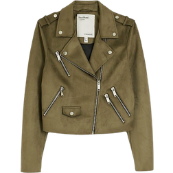 River Island Suedette Crop Biker Jacket - Khaki