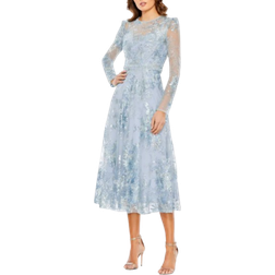 Mac Duggal Embellished Illusion Long Sleeve Midi Dress - Powder Blue