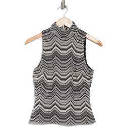 Ramy Brook Melinda Chevron Knit Mock Neck Top - Black Multi