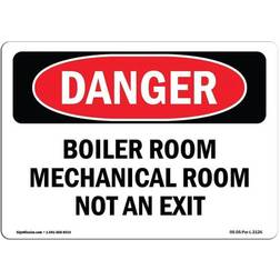 SignMission Osha Aluminum Danger Sign Boiler Room Mechanical Room Not An Exit 12x18"