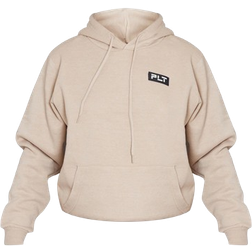 PrettyLittleThing Logo Badge Detail Oversized Hoodie - Sand