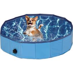 Relaxdays Foldable with Drain Valve Dog Paddling Pool 20x80cm