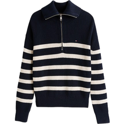 Tommy Hilfiger Half Zip Relaxed Jumper - Desert Sky/Ivory Petal Stripe