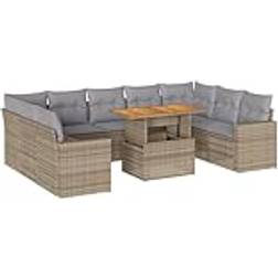 vidaXL 10-tlg Garten Sofagarnitur Mit Kissen Beige Lounge-Set