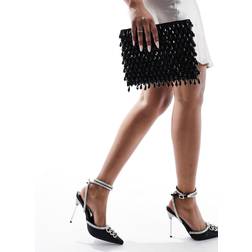 ASOS DESIGN zip top clutch bag in all over beads in black