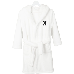 Authentic Hotel and Spa Kid's Double Brushed Hooded Bathrobe with Black Bookman Monogram X - White (KIDS00-B-99)