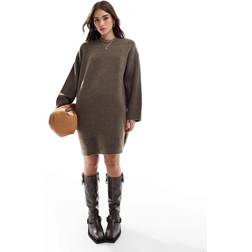ASOS DESIGN Crew Neck Mini Dress With Wide Cuff - Mocha