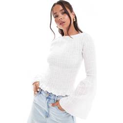ASOS DESIGN shirred top with angel sleeves in white