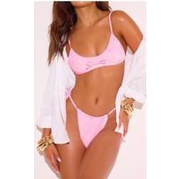 PrettyLittleThing Pink Tie Side Ruched Bikini Bottoms, Pink