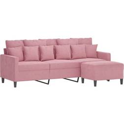 vidaXL 3-Personers Med Fodskammel 180 cm Velour Lyserød Sofa 3 personers