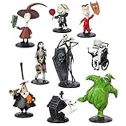 Disney Disney Store officiella Tim Burton's The Nightmare Before Christmas Deluxe figurine lekset, 9 st, leksaksfigurset innehåller Jack Skellington, Sally, Oogie Boogie och mer lämplig för åldrarna 3
