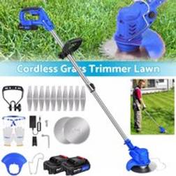 Briefness Electric Cordless Grass Trimmer Garden Weed Strimmer Cutter Rechargeable 2PCS Battery