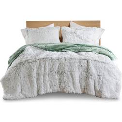 Intelligent Design Leena Shaggy Long Fur Bedspread Green, White (228.6x228.6cm)