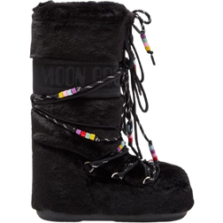 Moon Boot Icon Faux Fur Beads Boots - Black