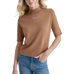 DKNY Mock Neck Logo Sweater - Brown