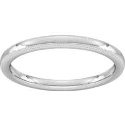 Goldsmiths D Shape Standard Milgrain Edge Wedding Ring - White Gold