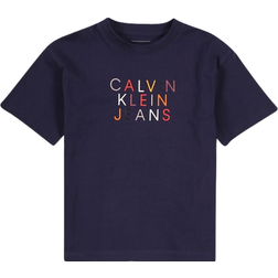 Calvin Klein T-Shirt - Bleu Foncé - Orange/Rouge/Blanc