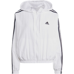 adidas Women's Essentials 3-Stripes Woven Windbreaker - White/Black