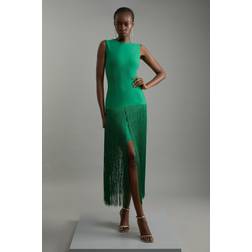 Karen Millen Figure Form Bandage Tassel Hem Dress - Green