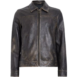 AllSaints Alkan Zip Up Two Tone Leather Jacket - Vintage Black